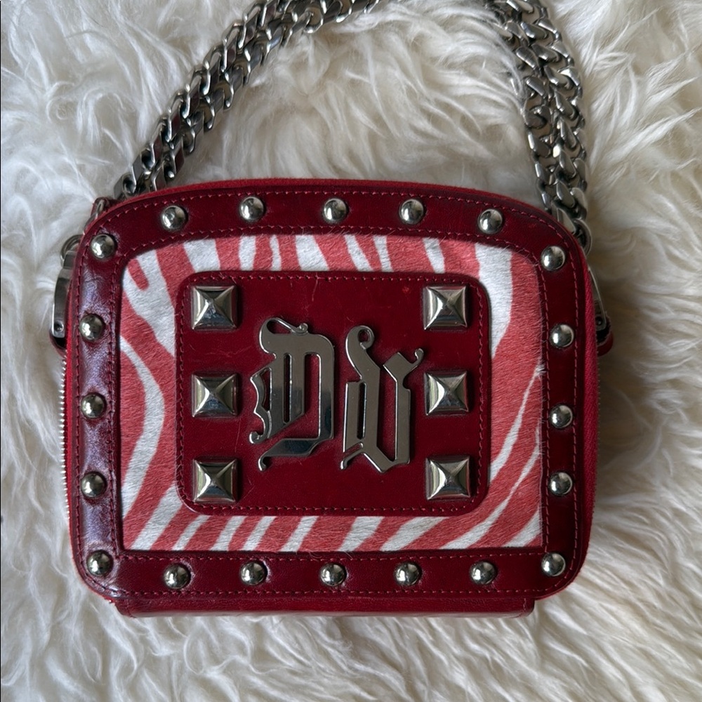 Versace Red and White Micro Bag with Studded Accents